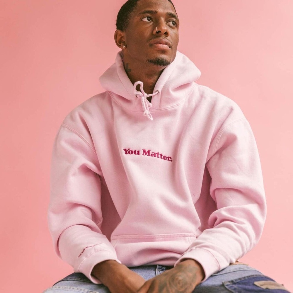 You Matter by Demetrius Harmon Pink Fleece Soft Embroidered Hoodie XS